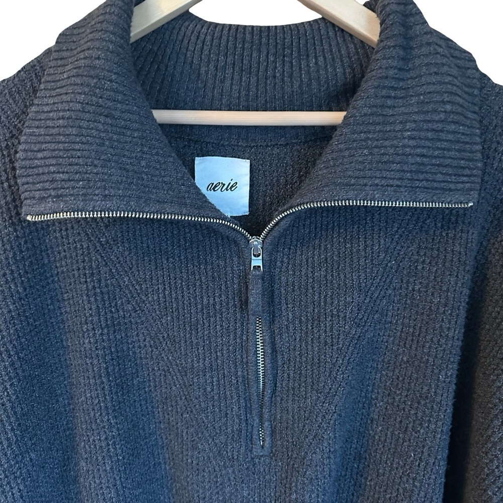 Aerie Cozy Up Waffle Knit Oversized Quarter Zip Sweater EUC XXL - Picture 4 of 9